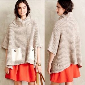 Anthropologie Moth Westwind Poncho Sweater Wool Alpaca Oversized One Size